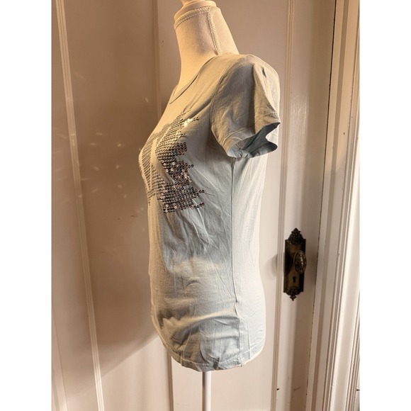 Armani Exchange Women's Light Blue Y2K Bling T-shirt Size M - Picture 4 of 5
